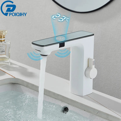 White Smart Sensor Basin Faucet with Digital Display - Smarsty