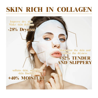 10PCS Collagen Anti Wrinkle Facial Mask Anti Aging Fade Fine Lines Firm Skin Moisturizing Brightening SkinCare Korean Cosmetics