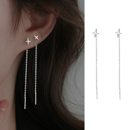 S925 Silver Tassel Drop Earrings for Women with Long Chains - Smarsty
