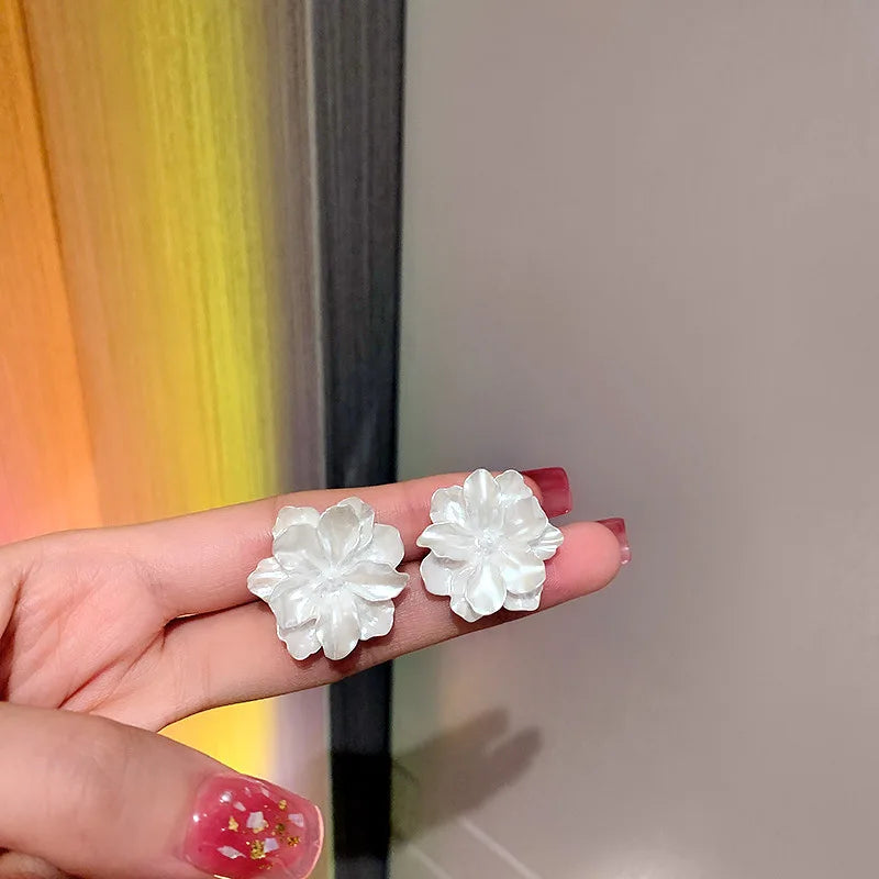 Acrylic Camellia Flower Stud Earrings Lightweight Bridal - Smarsty