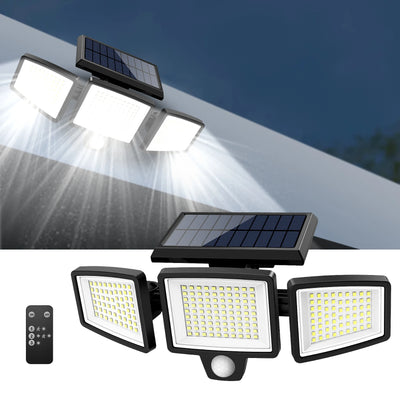 Outdoor Waterproof Solar Light with Motion Sensor 3-Head 200+ LEDs Security Light for Porches Garages Yard Entrances - Smarsty