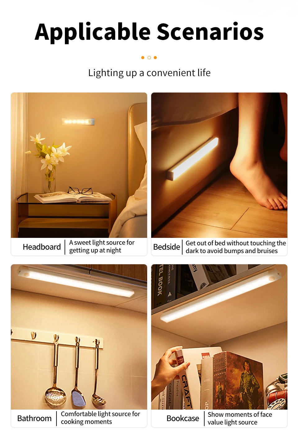 Rechargeable Motion Sensor LED Night Light for Cabinets - Smarsty