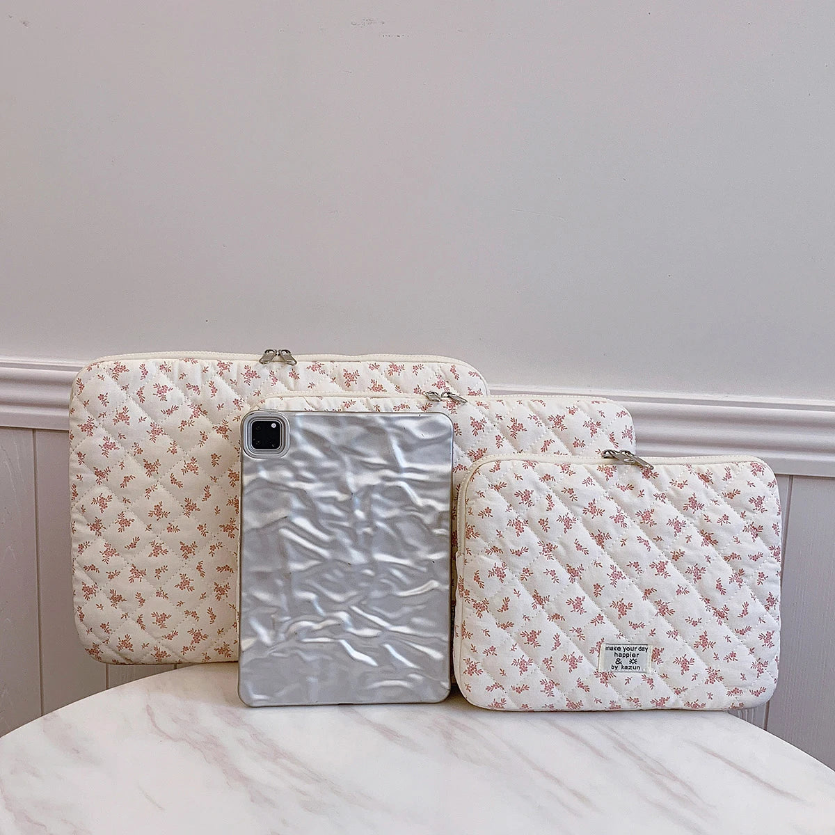 Chic Flower Print Quilted Laptop Bag 11 14 15 Sleeve
