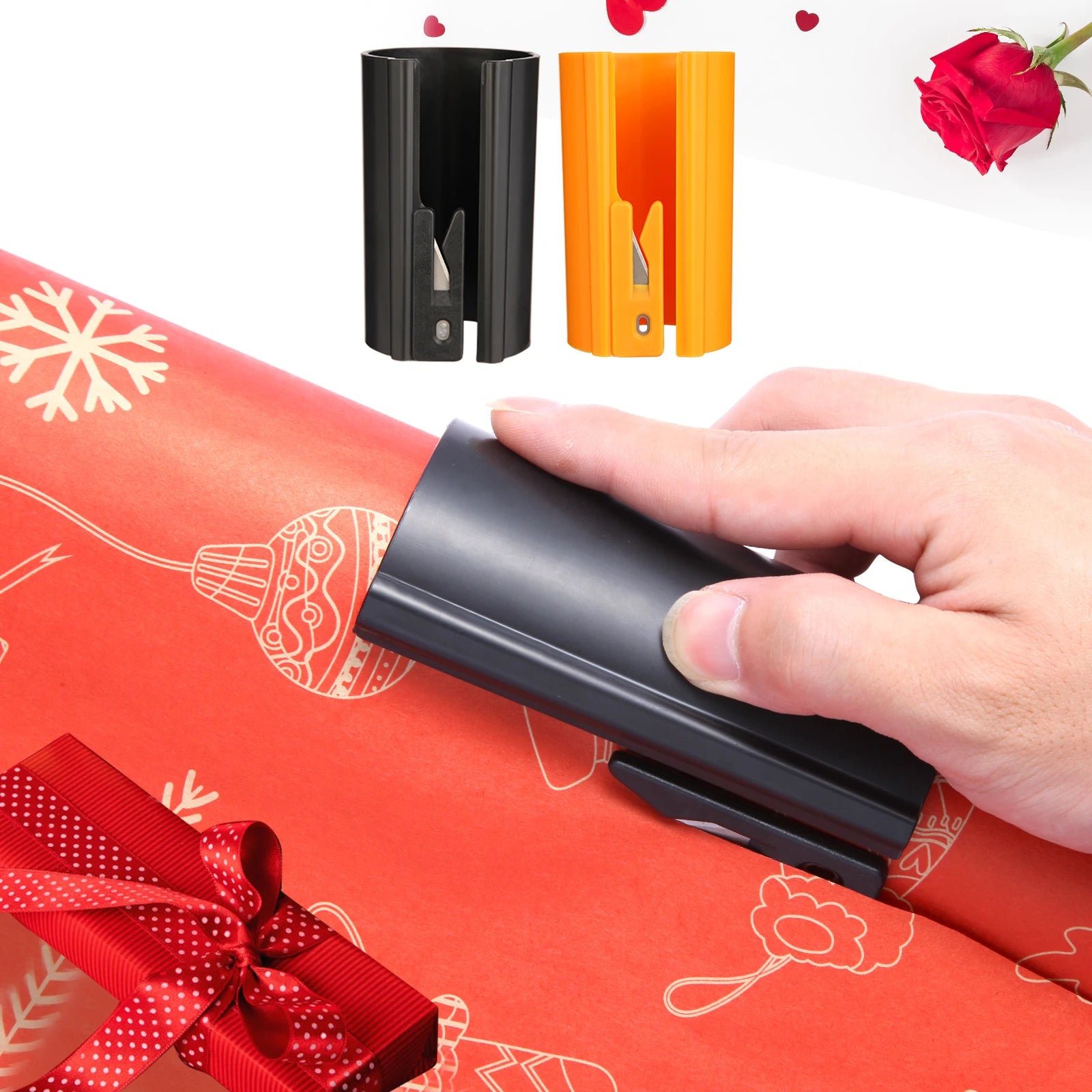 HORN Sliding Wrapping Paper Cutter - Easy-Glide Gift Wrap Trimmer for Christmas & Birthdays, Durable ABS，, Orange/Black - Smarsty