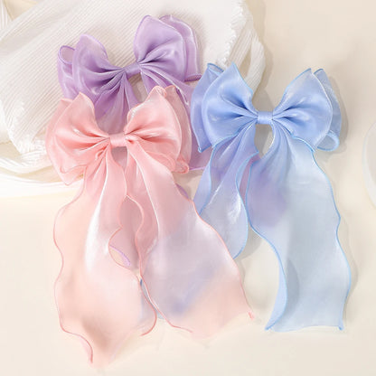 Girls Elegant Big Bow Satin Hair Clip Accessory - Smarsty