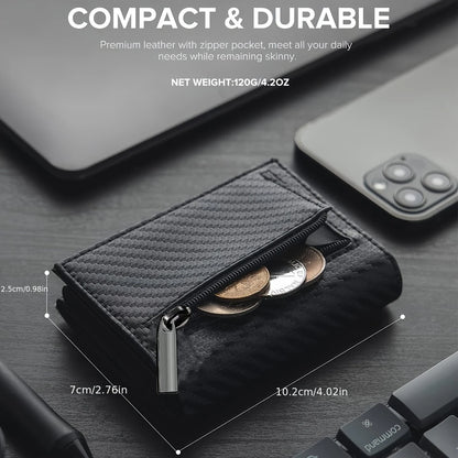 Men's Wallet with Zipper Coin Purse Automatic Pop-up Metal Credit Card Holder Minimalist RFID Blocking Business Card Wallet Idea - Smarsty