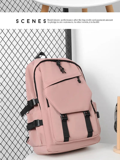 One 15 Inch Polyester Waterproof Solid Color Simple Men's Backpack Fashion Couple Student Computer Backpack - Smarsty