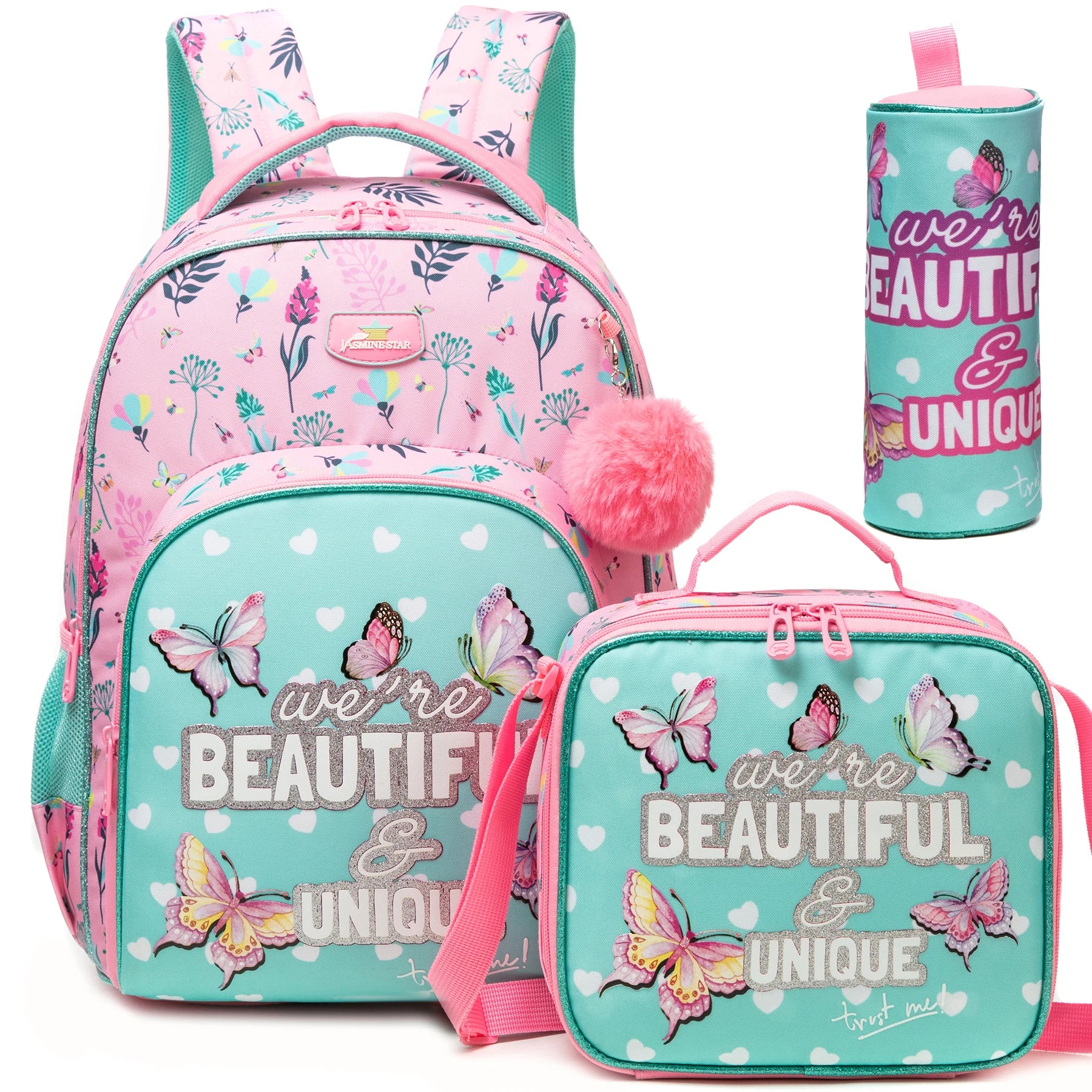 Colorful Floral Girls Backpack Set With Lunch Box 3 Piece - Smarsty