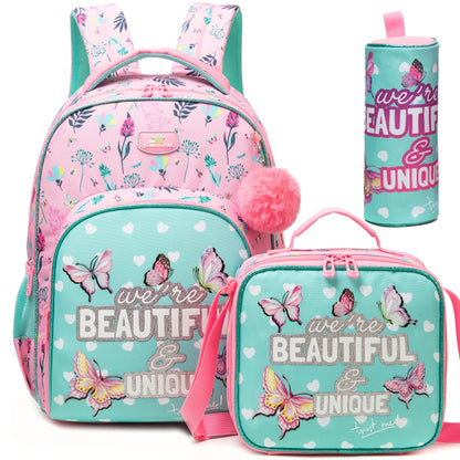 Colorful Floral Girls Backpack Set With Lunch Box 3 Piece - Smarsty