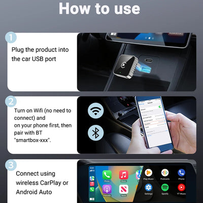New Super Mini Carplay AI Box Wired to Wireless CarPlay/Android Auto 2in1 Box 5GHz WiFi5 for 99% Original Wired CarPlay/Auto Car - Smarsty