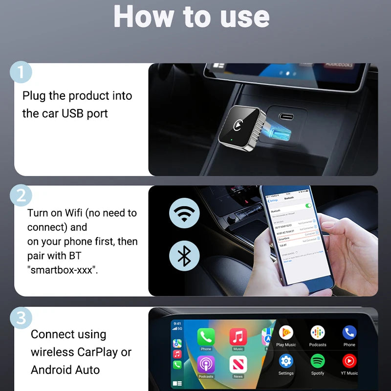 New Super Mini Carplay AI Box Wired to Wireless CarPlay/Android Auto 2in1 Box 5GHz WiFi5 for 99% Original Wired CarPlay/Auto Car - Smarsty