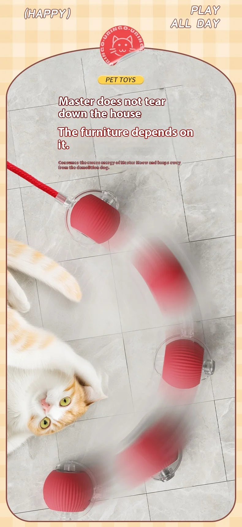 Rechargeable Cat Interactive Ball Toy With Faux Tail - Smarsty