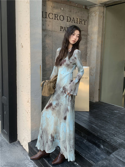 CHEERART Designer Pleate French Long Maxi Dress For Women Flare Long Sleeve Swing A Line Dress Fall Clothes - Smarsty