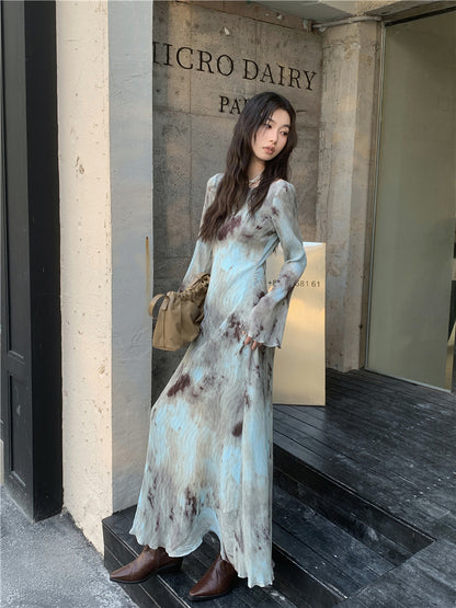 CHEERART Designer Pleate French Long Maxi Dress For Women Flare Long Sleeve Swing A Line Dress Fall Clothes - Smarsty