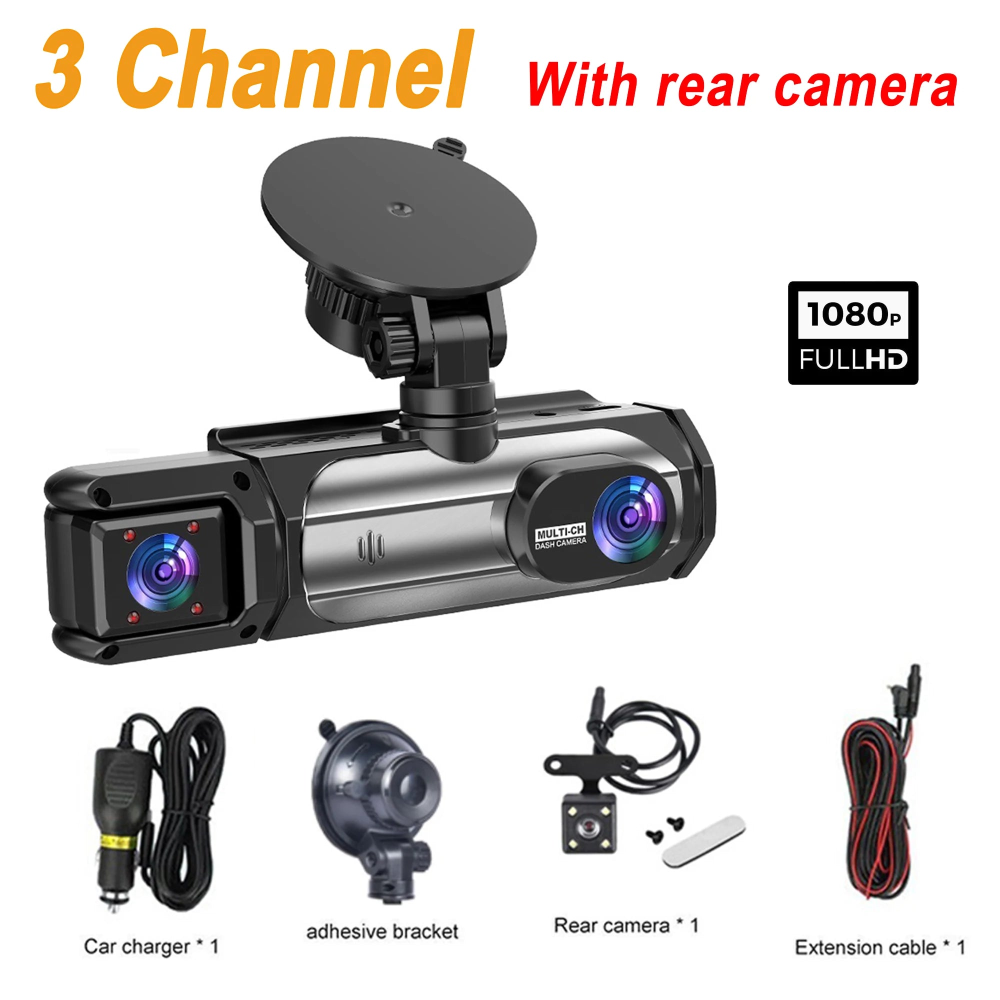 1080P 3 Camera Dash Cam Front and Rear Night Vision - Smarsty
