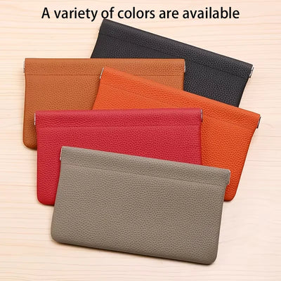 Self-closing first-layer genuine cowhide long wallet passport driver's license document holder data cable cosmetic bag storage - Smarsty