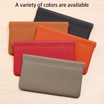 Self-closing first-layer genuine cowhide long wallet passport driver's license document holder data cable cosmetic bag storage