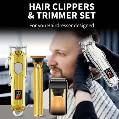 Professional Hair Clipper and Trimmer Set Men Electric Razor Shavers Beard Trimmer Rechargeable Barber Clippers Haircut Kit - Smarsty