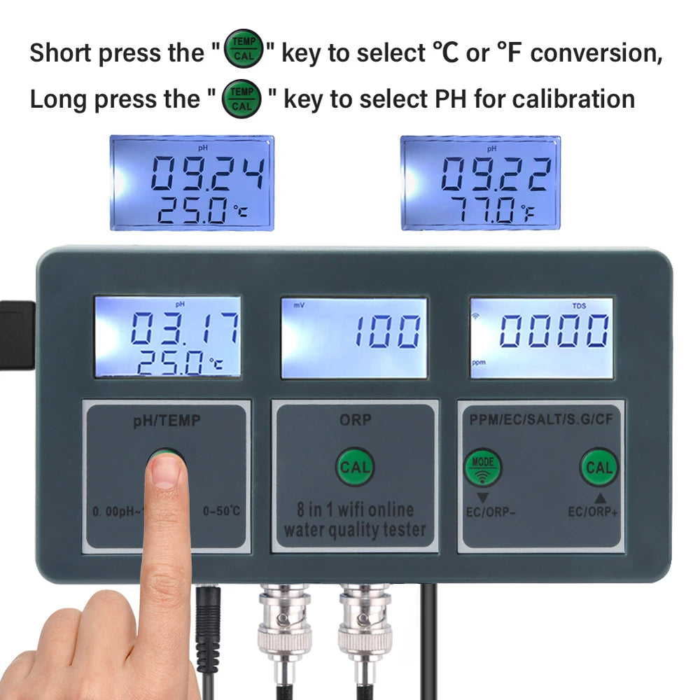 Tuya WiFi 8 In 1 Water Quality Tester with Digital Display - Smarsty