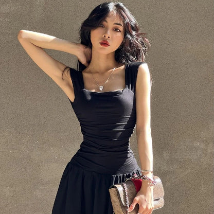 WhereMery Elegant Slip Long Dresses Sexy Women Ruched Bodycon Solid Maxi Dress Spring Y2K Summer Temperament High-waist Vestidos - Smarsty