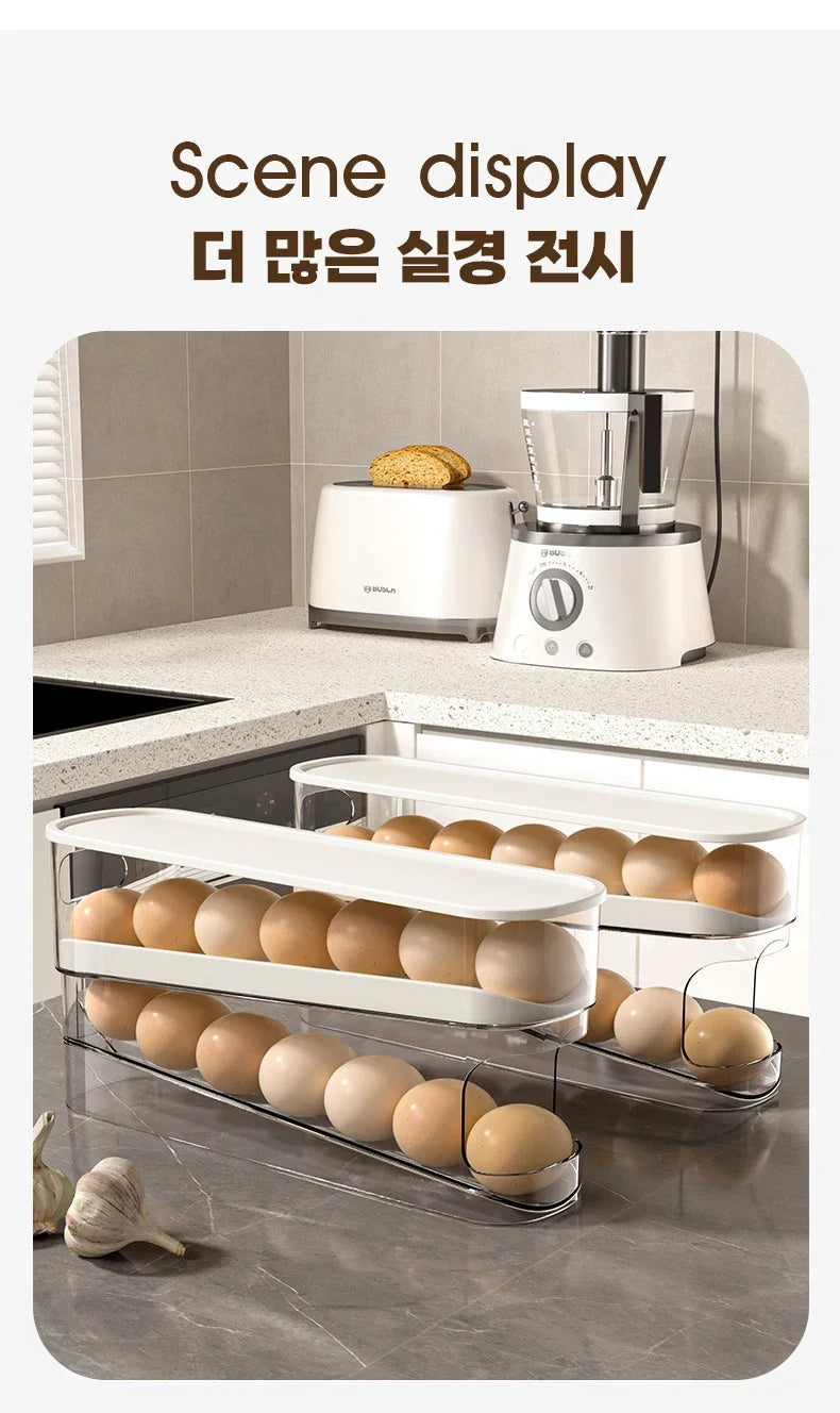Slide Type Egg Carton Double Automatic Egg Roller Refrigerator Side Door Egg Storage Kitchen Countertop Egg Holder by Smarsty