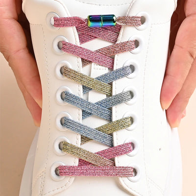 1Pair No Tie Shoe Laces Colorful Buckle Shoelaces Pearl Light Colorful Fashion Without Ties Elastic Laces Sneaker Kids Adult - Smarsty