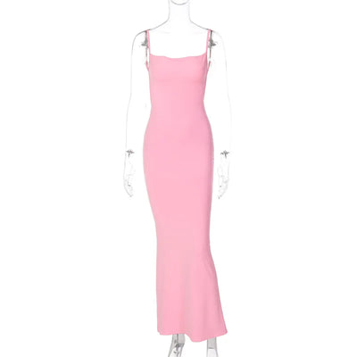 Hugcitar 2025 Spring Solid Sleeveless Backless Elegant Sexy Bodycon Y2K Maxi Prom Dress Women Clothes Birthday Party Casual Y2K - Smarsty