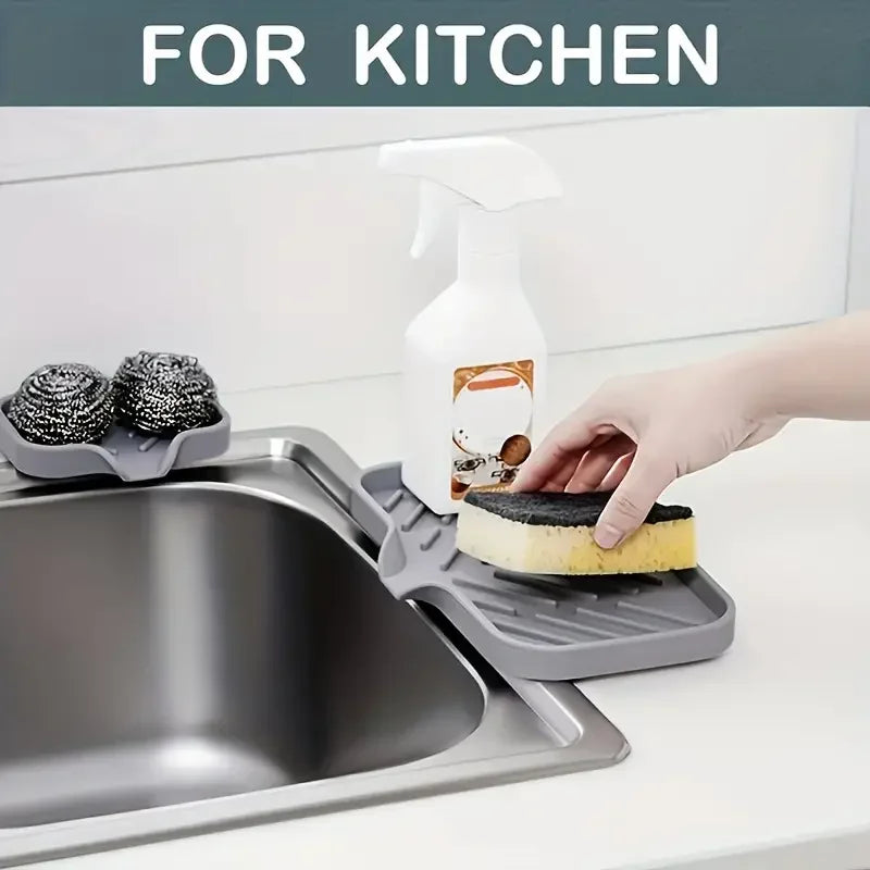 Sink Silicone Tray With drain Soap Sponge Storage Holder Countertop Sink Scrubber Brush Storage Rack Kitchen Organizer