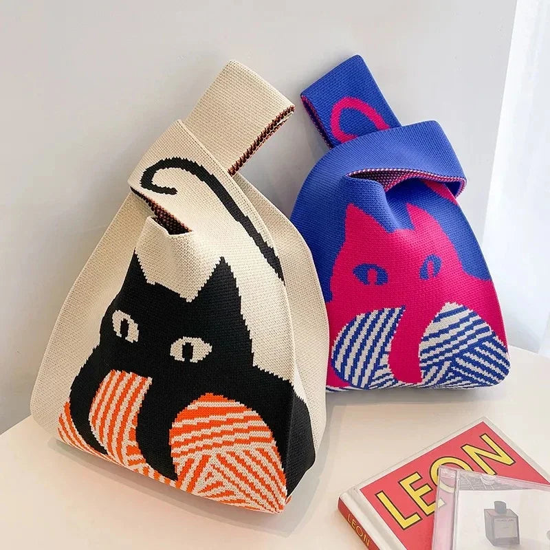 Handmade Knitted Wide Stripe Tote Bag For Women Everyday - Smarsty