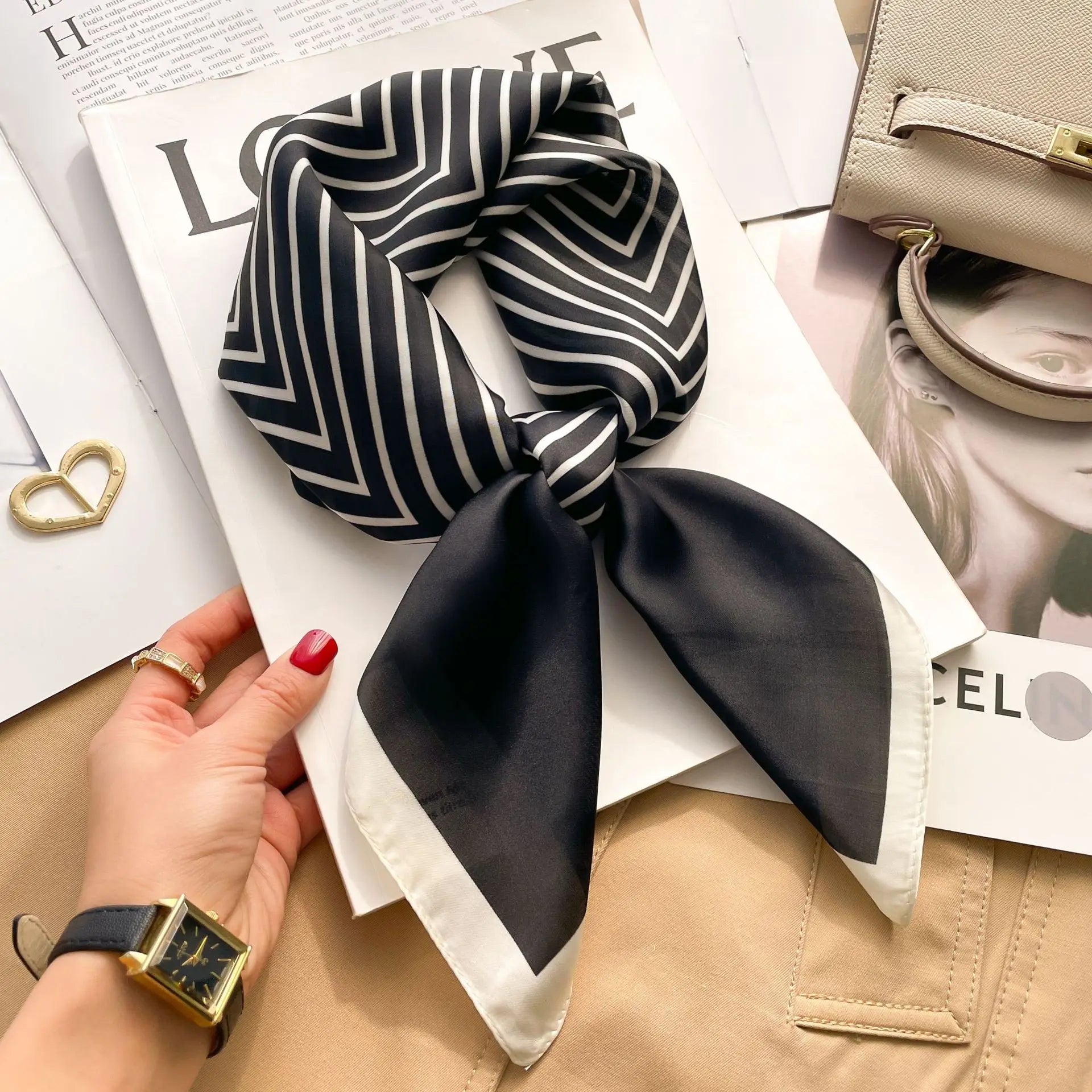 Luxury Silk Satin Headscarf for Women with Plaid Print - Smarsty