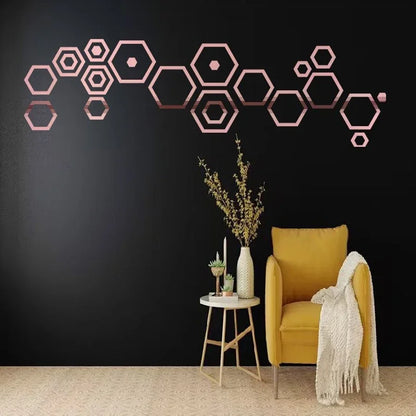 24pcs 3D Hexagonal Mirror Wall Stickers for Home Decor - Smarsty