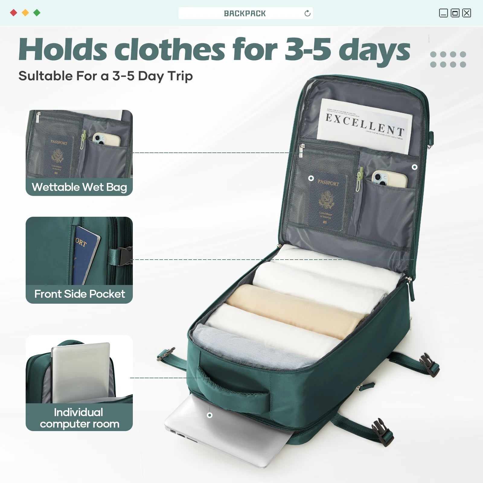 Backpack 40x30x20 Airplane, Ryanair Cabin Hand Luggage Backpack, Easyjet Laptop Backpack for Aeroplane Travel, School Backpack