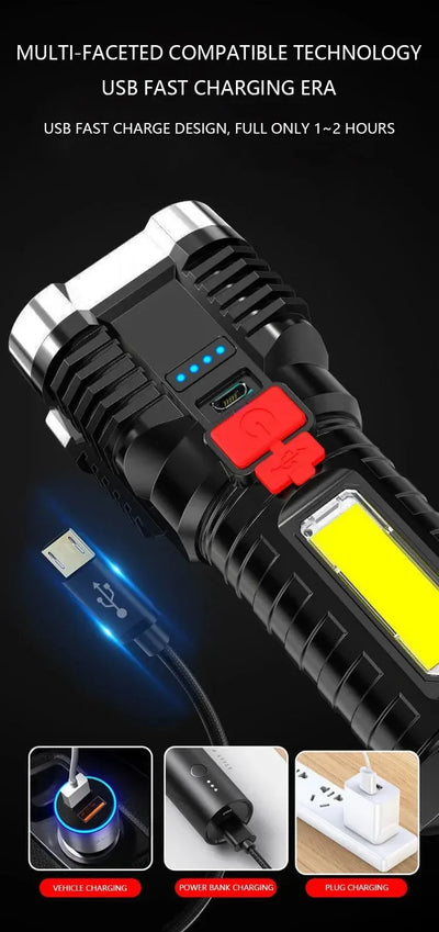 5LED High Power Led Flashlights Rechargeable Camping Spotlight with Side Light 3 Lighting Modes for Camping Adventure Outdoor - Smarsty
