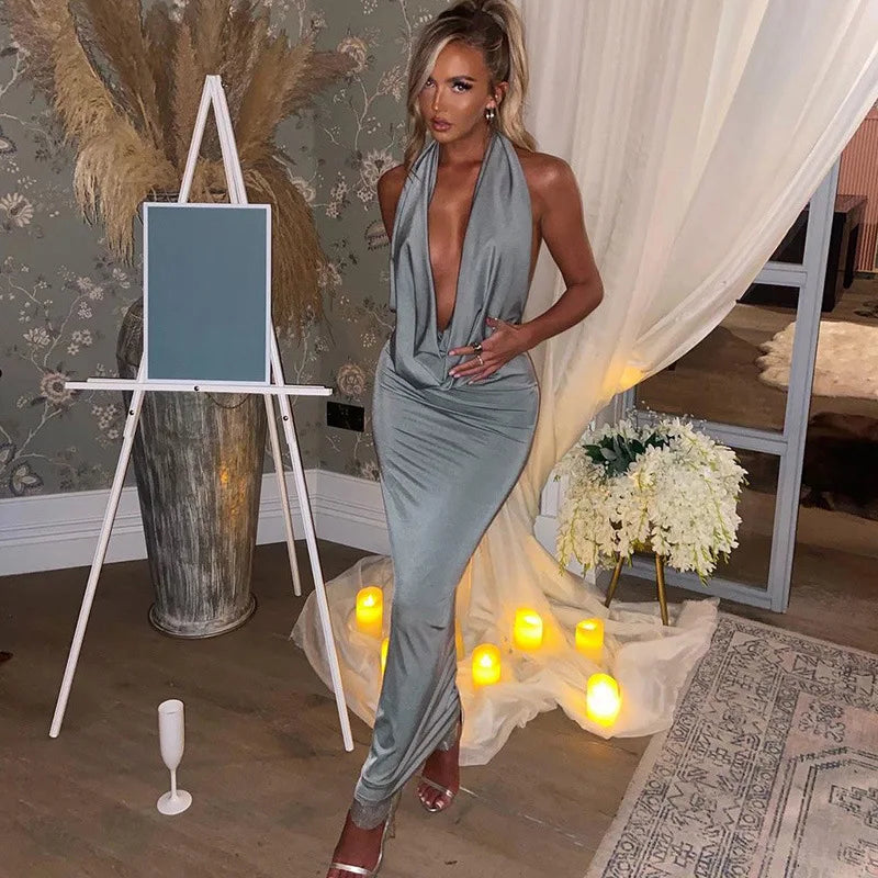 Dulzura Autumn Women Halter Backless Midi Dress For Women Bodycon Sexy Party Elegant Outfits Evening Birthday Clothes Y2K 2024 - Smarsty
