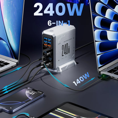 GaN Charger 6 Port USB C PD Desktop RapidChargeProMax - Smarsty