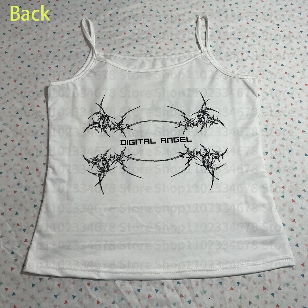 Y2k Style Aesthetic Sweet Sexy Tank Tops Women Sleeveless Casual Cartoon Print Tanks Harajuku All Match Cropped Grunge Emo Girls