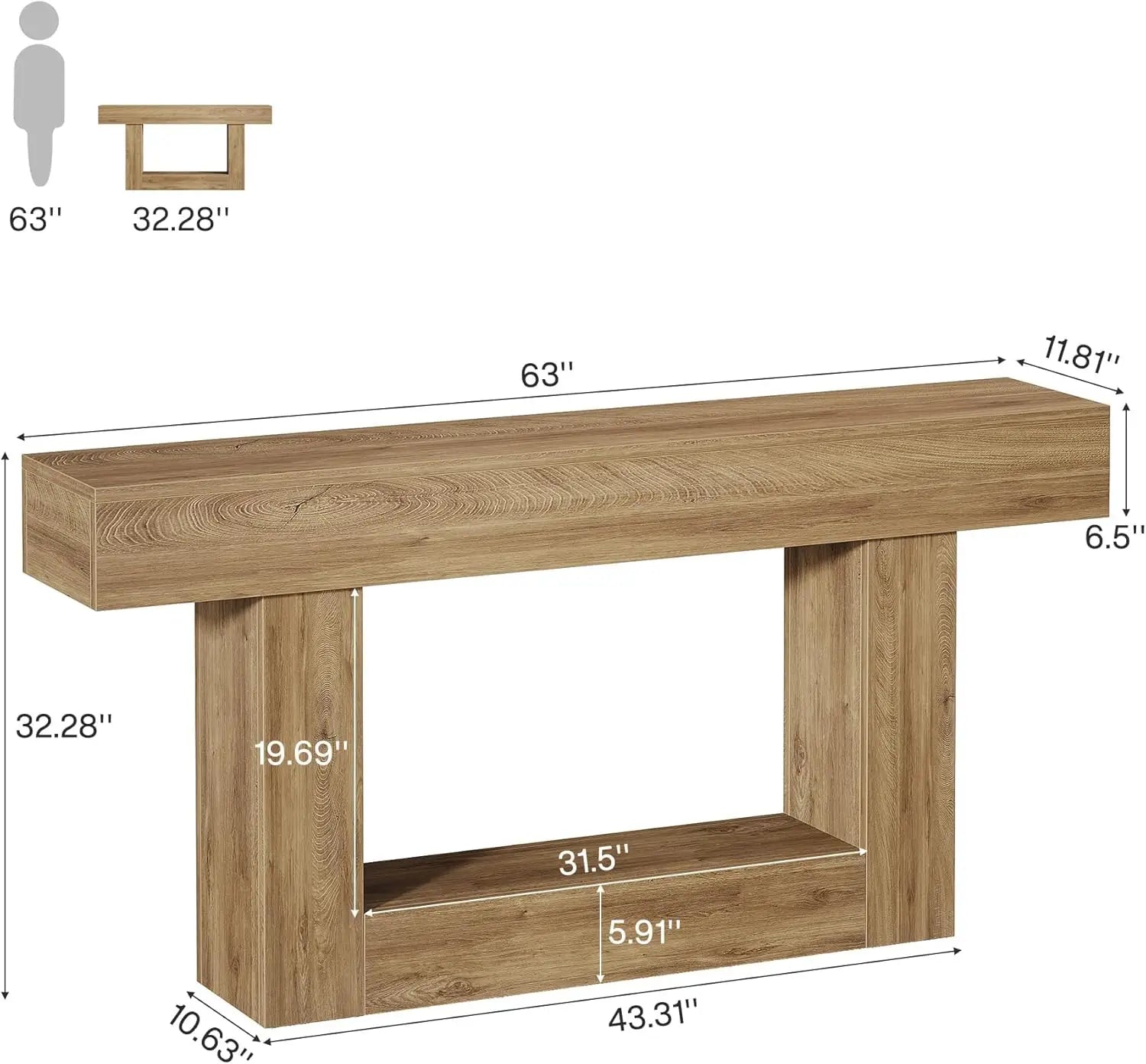 Tribesigns 63" Console Table, Farmhouse 2-Tier Entryway Table with U-Shaped Base, Narrow Long Wood Sofa Table Behind Couch Table