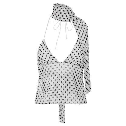 Gaono Women Sexy Camisole Top Sleeveless Backless V-Neck Polka Dot Print Tank Top Y2k Coquette Halter Neck Cami Crop Top