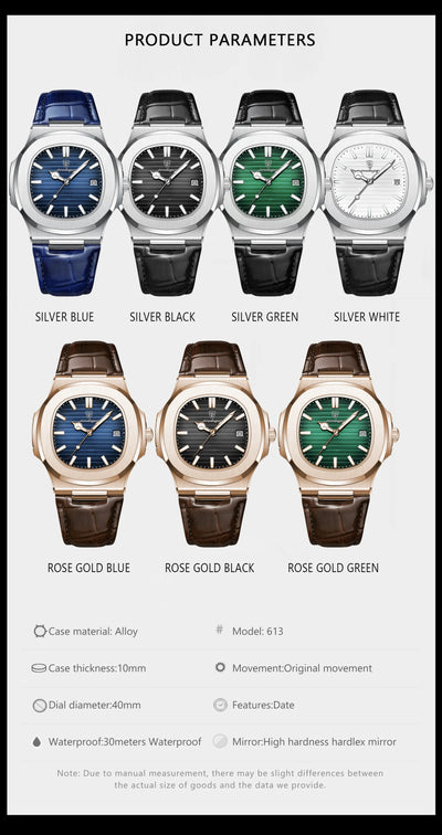 Luxury Waterproof Square Men's Quartz Watch with Luminous Dial - Smarsty