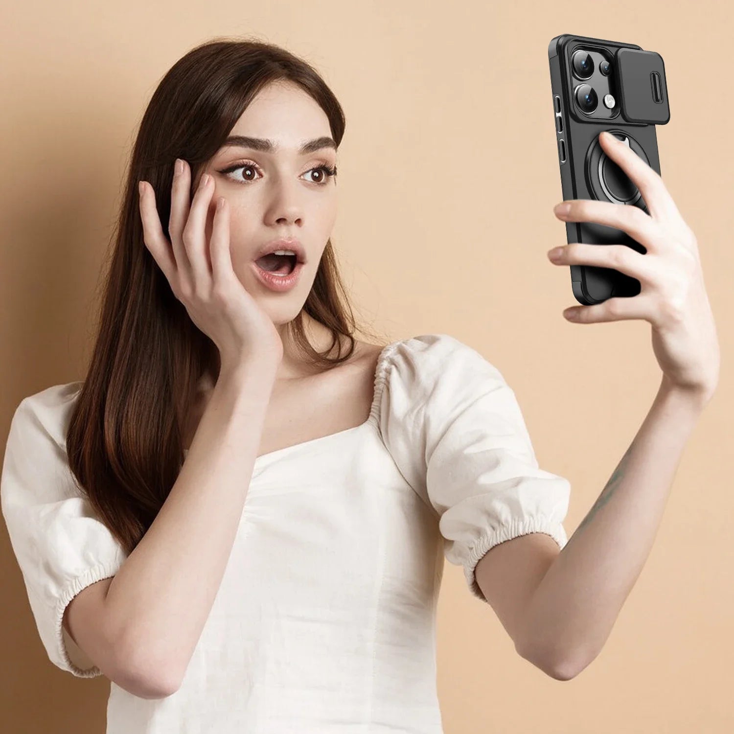 Shockproof Magnetic Case for Redmi Note 14 13 Pro 5G 4G Plus Slide Camera Lens Ring Stand Protect Cover