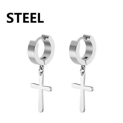 Stainless Steel Cross Dangle Earrings for Men and Women - Smarsty