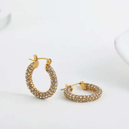 Gold Plated CZ Huggie Hoop Earrings Geometric U Shape - Smarsty