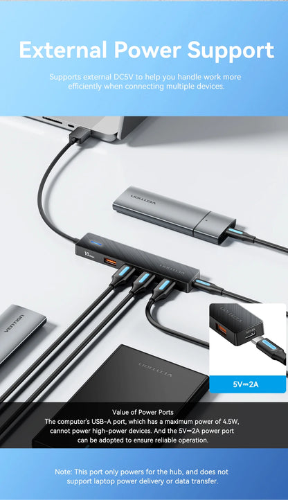 4 Port USB Hub USB 3 Gen 2 10Gbps LaptopCompatibleDevice