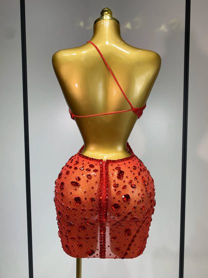 Sexy Sparkly Diamond Backless Short Dress 2025 Women Sleeveless Mesh See Through Evening Birthday Gown Singer Stage Outfit - Smarsty