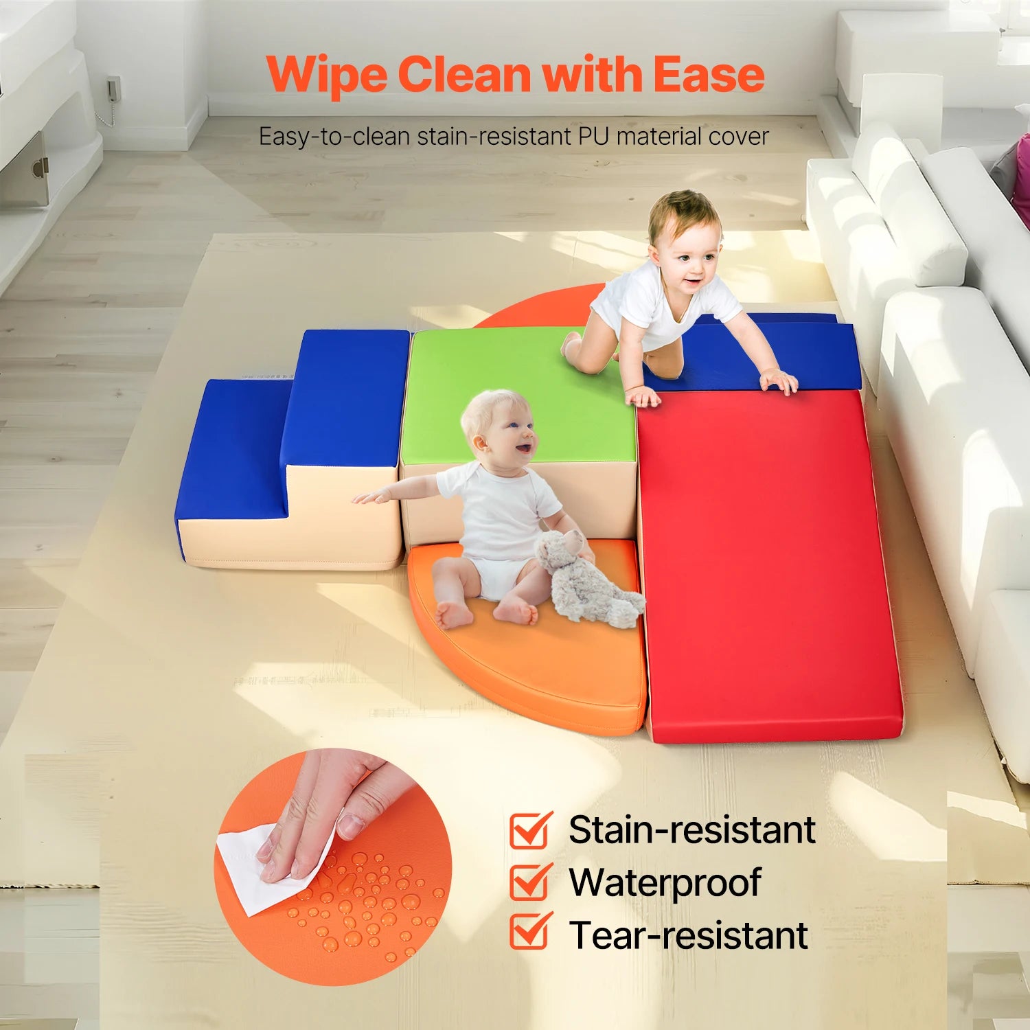 SucceBuy 6Pcs Kids Foam Climbing Toys Activity Playset PU Leather Indoor Crawl Climbing Blocks for Children Crawling & Sliding