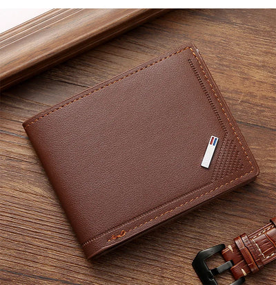 Men's Short Leather Slim Wallets Business Man Money Clip Credit Card Holder Purse Thin Minimalist Bifold Wallet - Smarsty