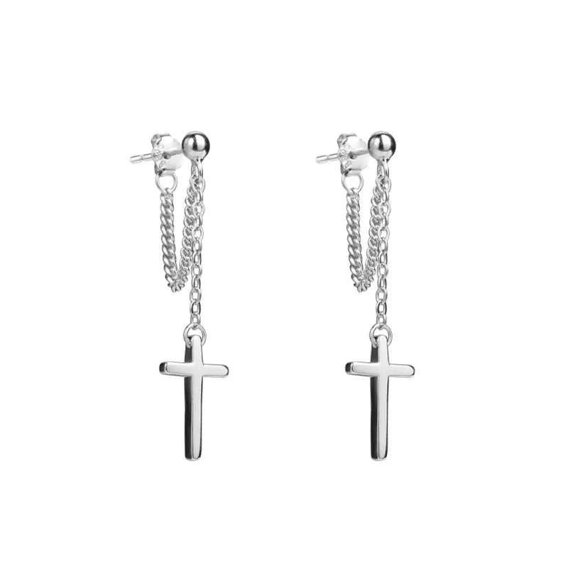 Punk Silver Cross Drop Earrings for Unisex Gothic Style - Smarsty