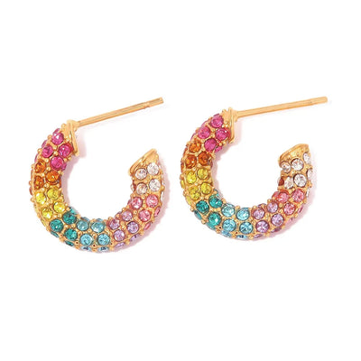 Gold Plated CZ Huggie Hoop Earrings Geometric U Shape - Smarsty