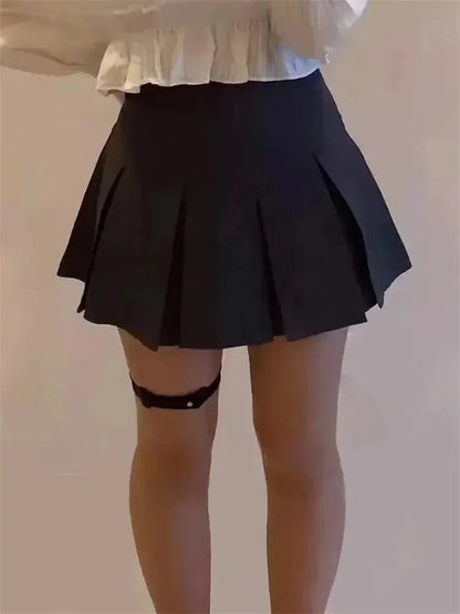Vintage Gray Pleated Skirt Women Kawaii High Waist Mini Skirts Korean Fashion School Uniform Harajuku Streetwear Spring - Smarsty