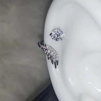 Stainless Steel Ear Cuff With Rhinestone Wing Sparkle - Smarsty